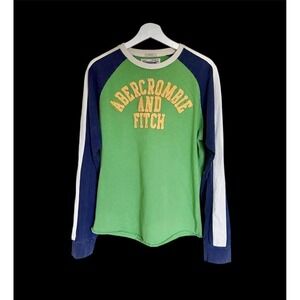 Vintage Abercrombie & Fitch 90's Long Sleeve Varsity Shirt Sz XXL Y2K Green